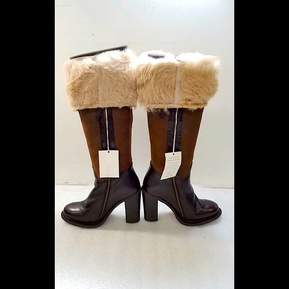 Sold!UGG Collection Brown Leather & Lamb Wool Aldabella High Heel Boots Size 7.5 - Picture 2 of 5